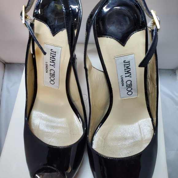Jimmy Choo peep toe platform shoes sling back buckle fastenings Black 37… - Picture 12 of 13